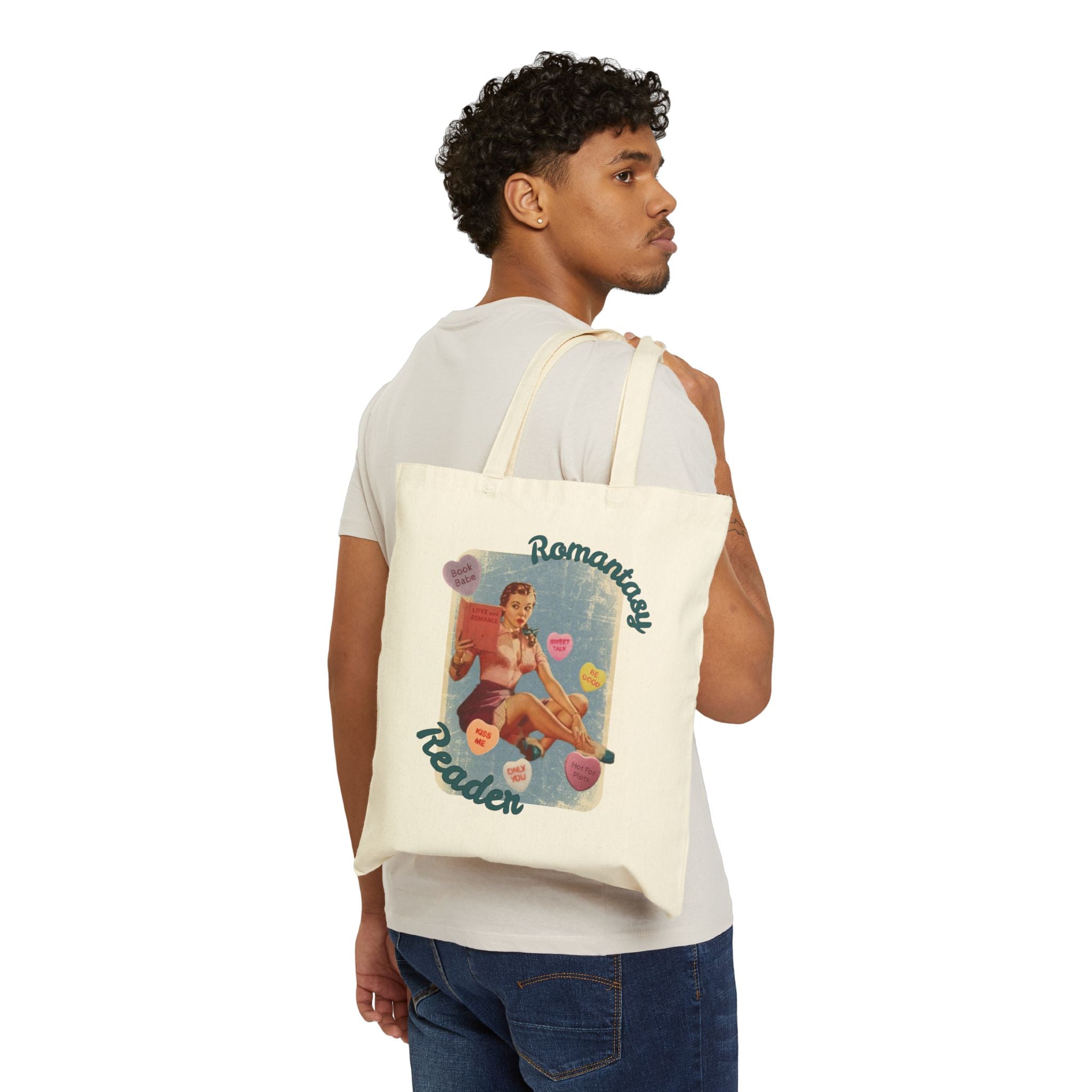 Romance & Romantasy Reader Tote Bag | Retro Pinup Booklover Canvas Tote