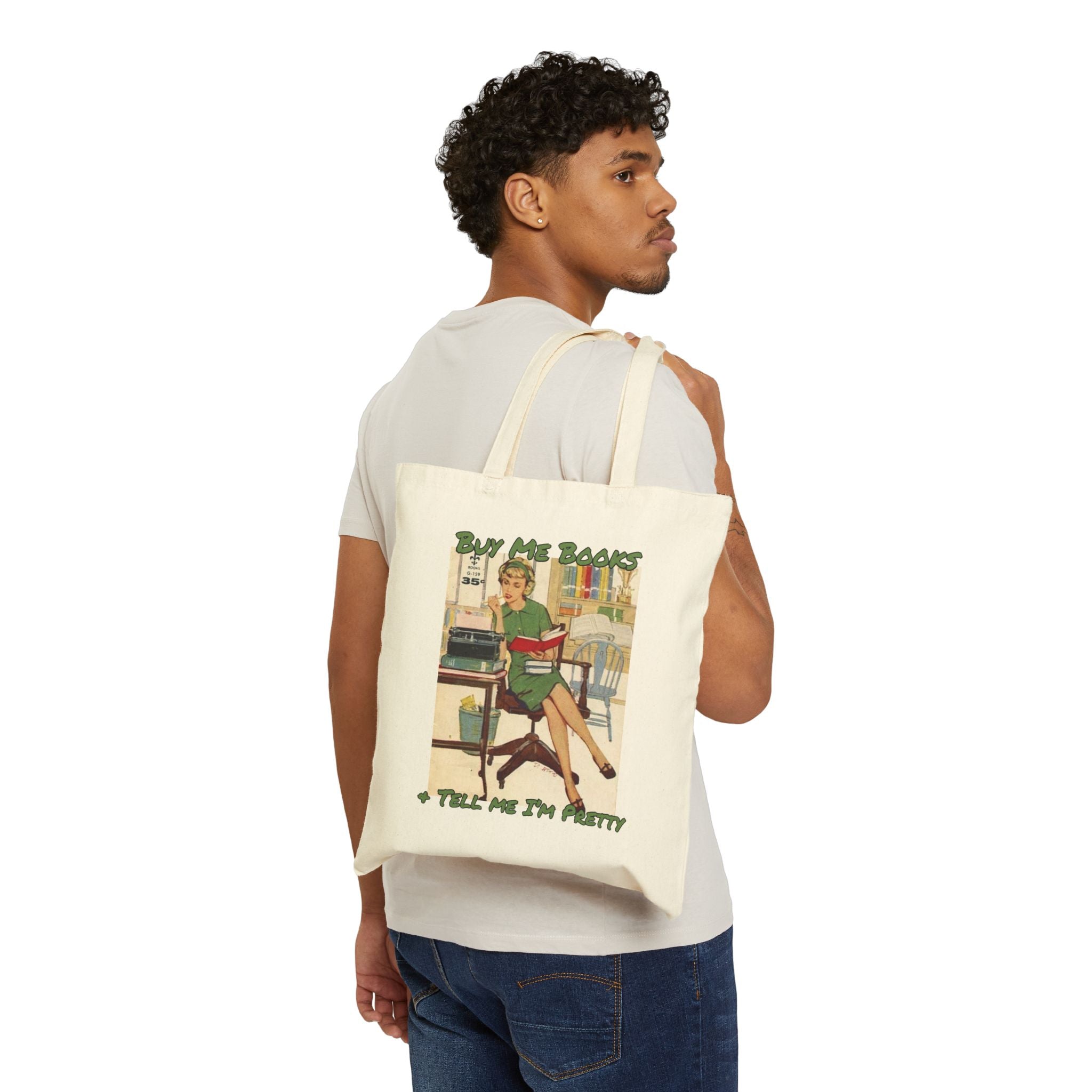 Buy me books and tell me i'm pretty Reader Tote Bag | Retro Pinup Booklover Canvas Tote