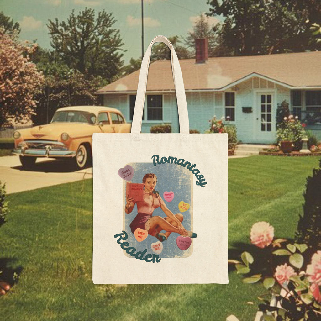Romance & Romantasy Reader Tote Bag | Retro Pinup Booklover Canvas Tote