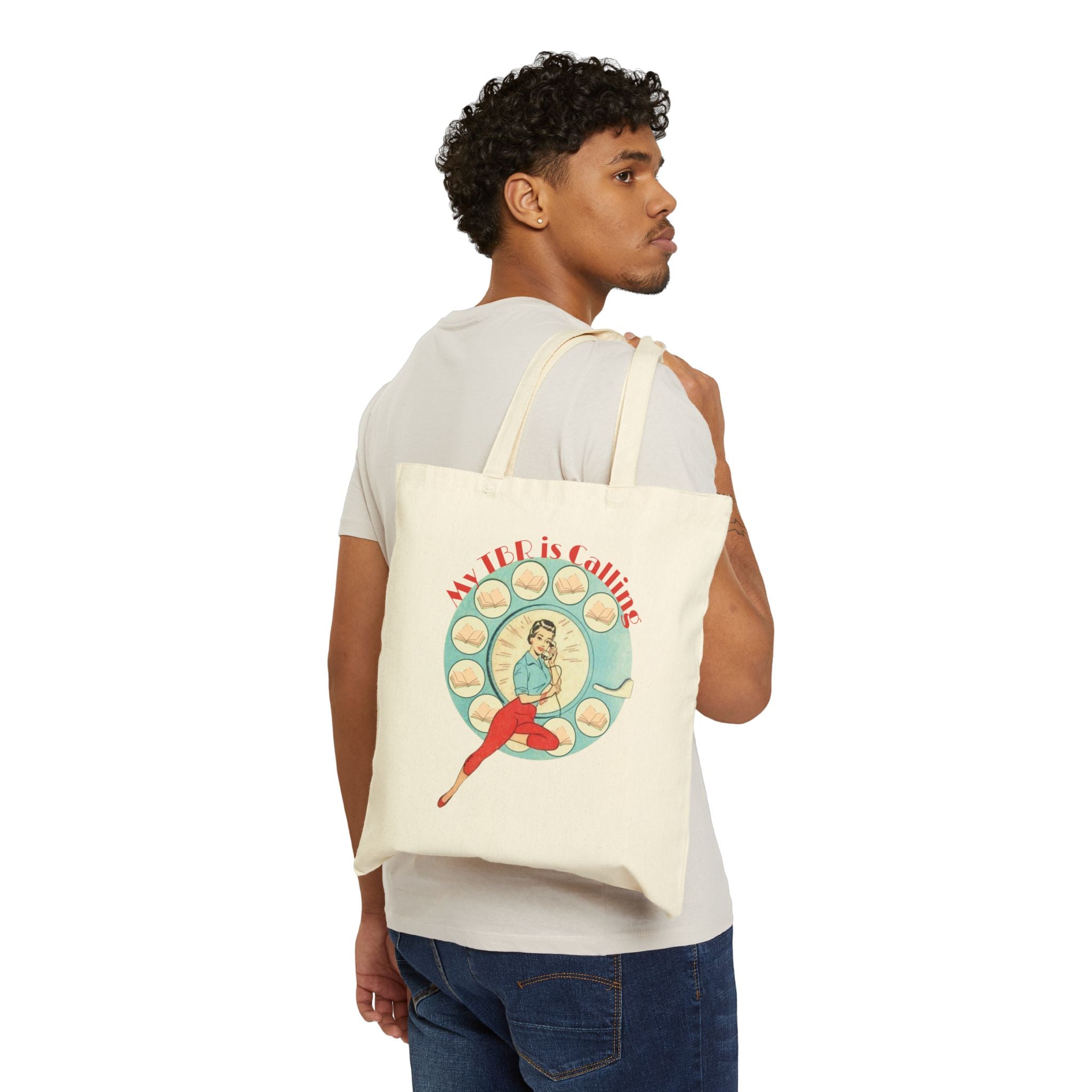 TBR Reader Tote Bag | Retro Pinup Booklover Canvas Tote