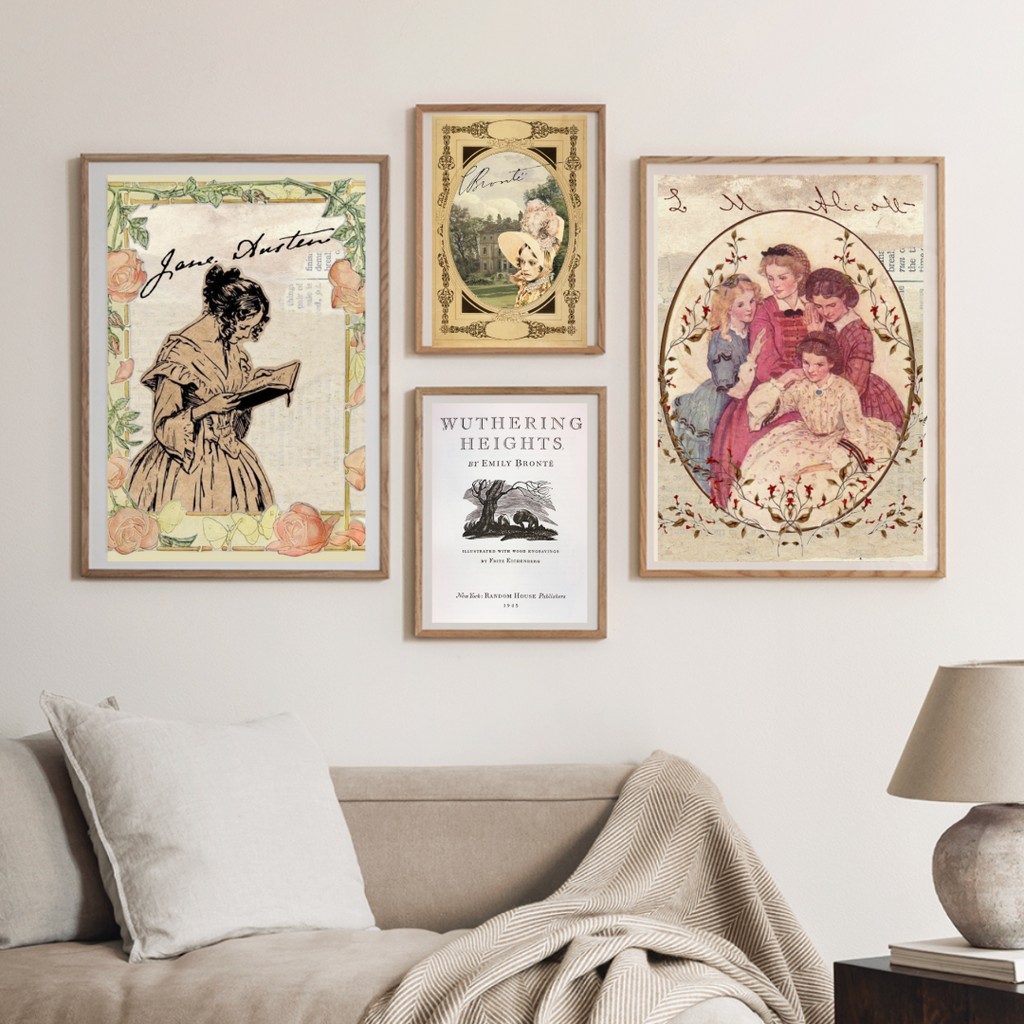 Timeless Literary Elegance — A Set of Three Classic Women Author Art Prints (Alcott, Brontë, Austen)