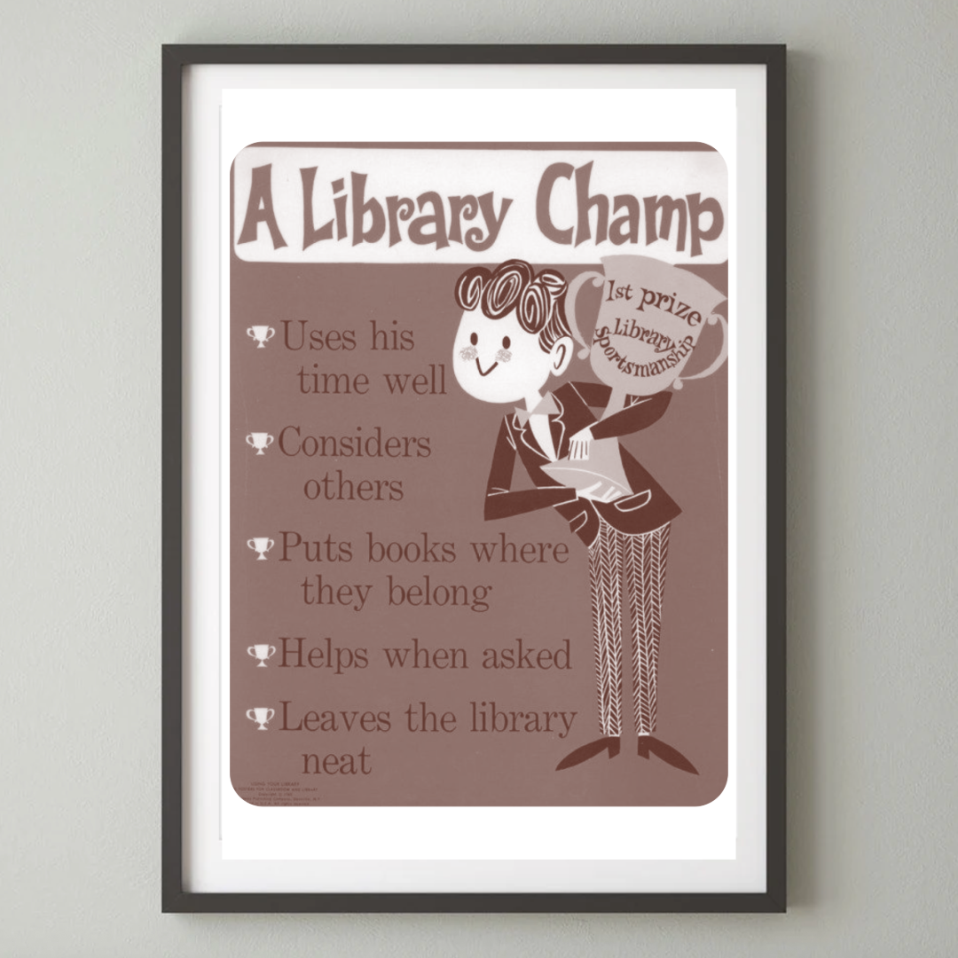 Set of 5 Retro Public Library info posters for home library wall art decor digital download