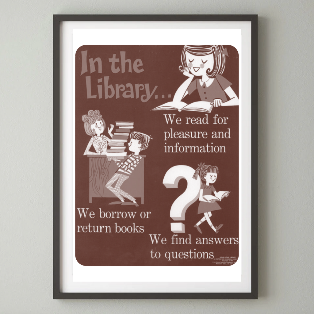 Set of 5 Retro Public Library info posters for home library wall art decor digital download