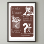 Set of 5 Retro Public Library info posters for home library wall art decor digital download